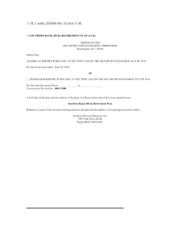 南密苏里州 Bancorp Inc 2023 年度报告