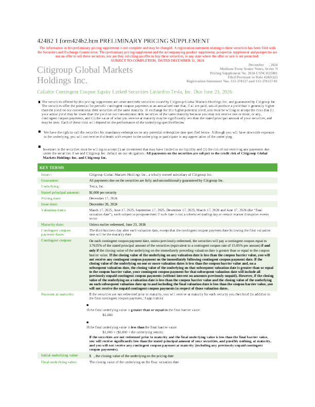 花旗集团美股招股说明书(2024-12-11版)