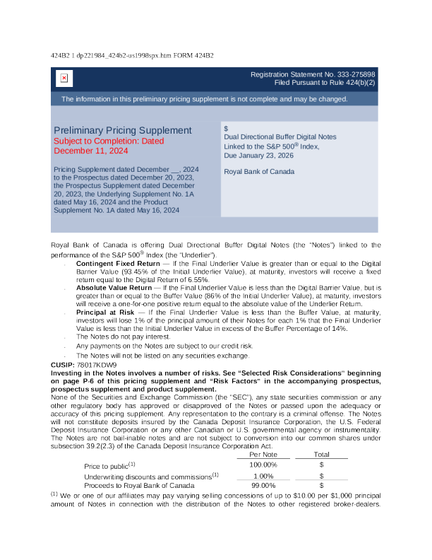 加拿大皇家银行美股招股说明书(2024-12-11版)