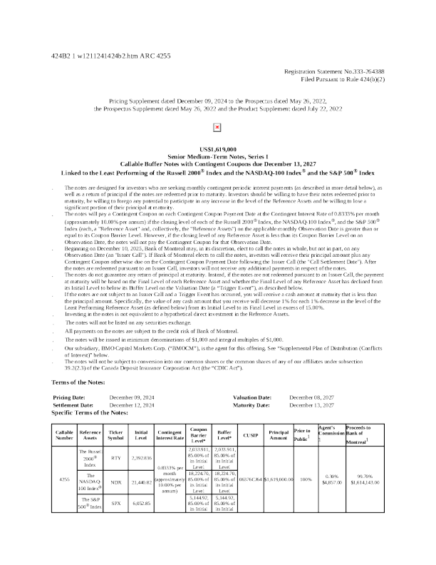 蒙特利尔银行美股招股说明书(2024-12-11版)