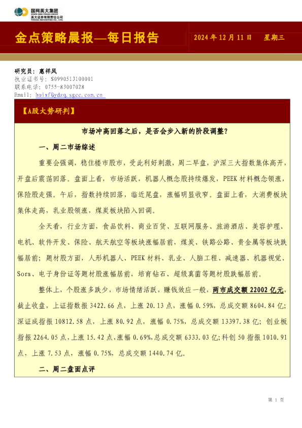 金点策略晨报—每日报告