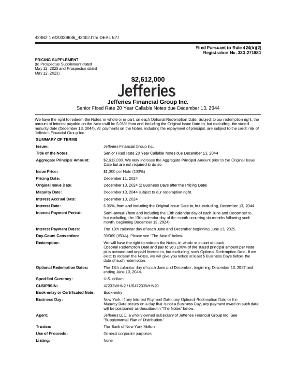 Jefferies Financial Group Inc. 美股认股权证 (2024 - 12 - 12 版)