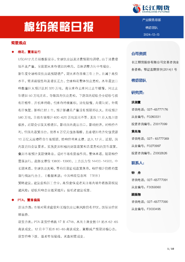 棉纺策略日报