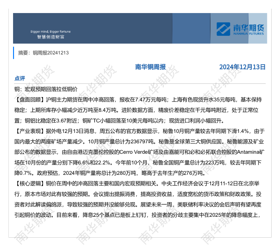 铜周报20241213