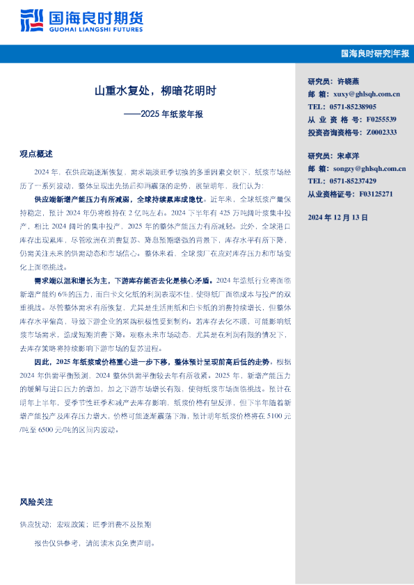 2025年纸浆年报：山重水复处，柳暗花明时