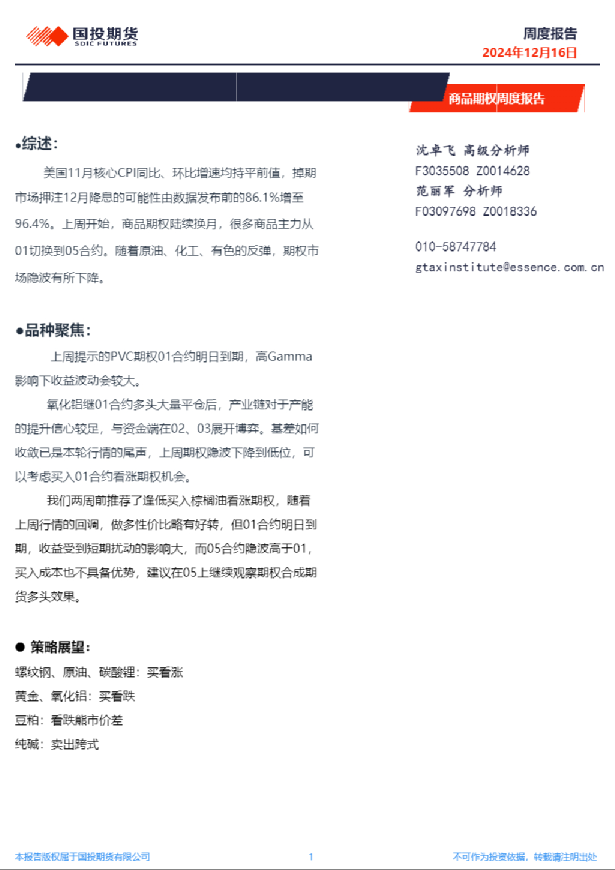 商品期权周度报告