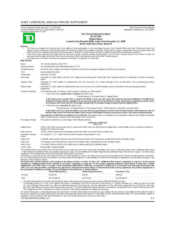 道明银行美股招股说明书(2024-12-16版)