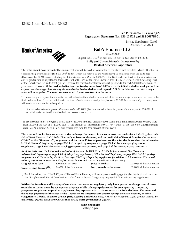 美国银行美股招股说明书(2024-12-16版)
