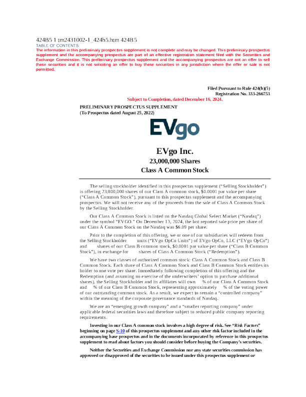 EVgo Inc-A美股招股说明书(2024-12-16版)