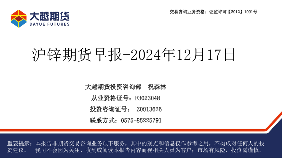 大越期货沪锌期货早报
