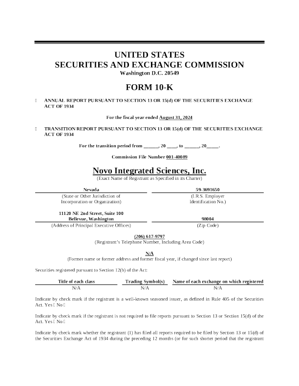 Novo Integrated Sciences Inc 2023年度报告