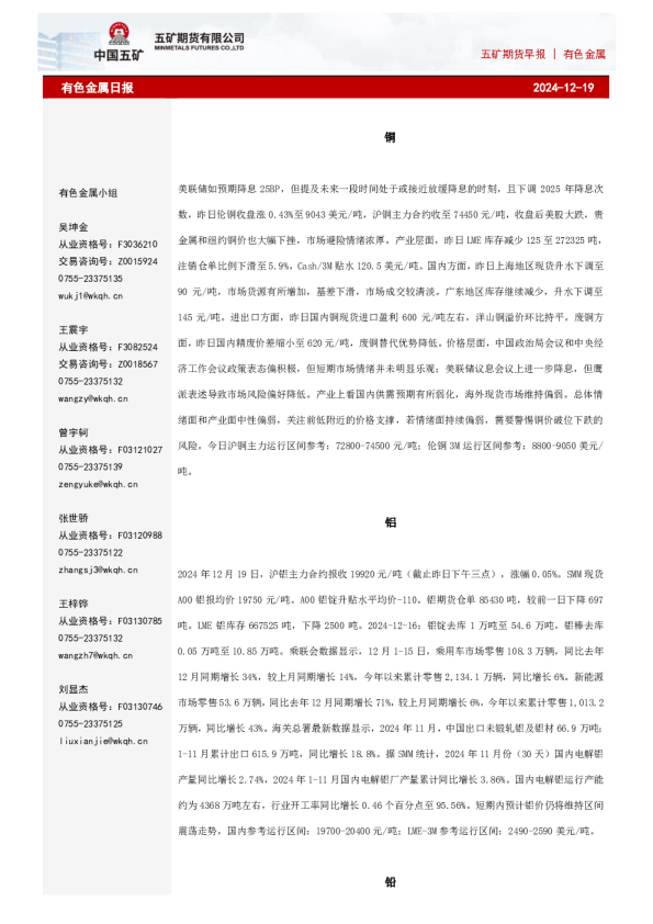 有色金属日报
