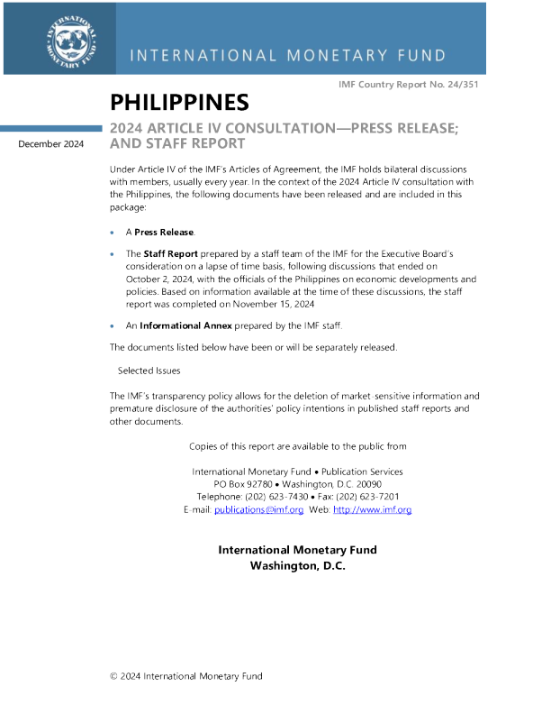 Philippines: 2024 Article IV Consultation-Press Release; and Staff Report