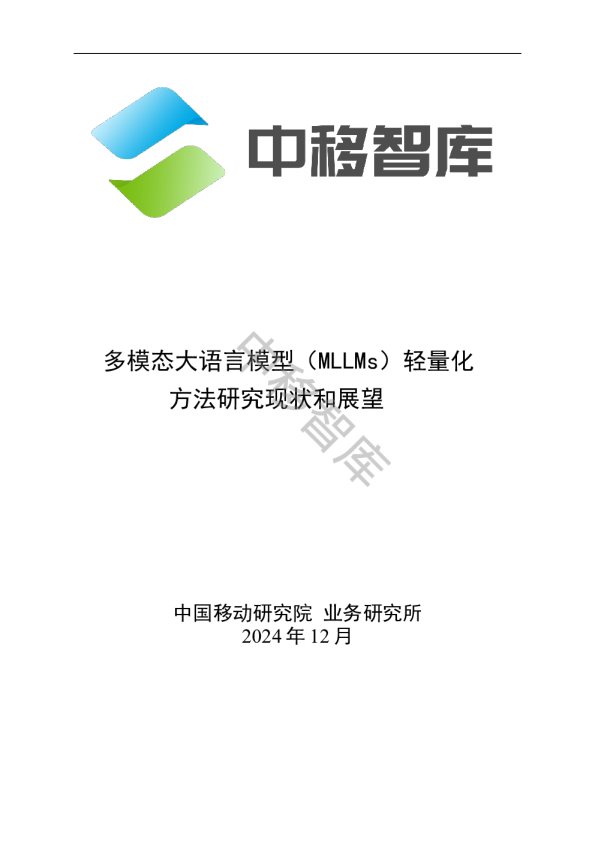 2024年多模态大模型(MLLMs)轻量化方法研究现状和展望报告