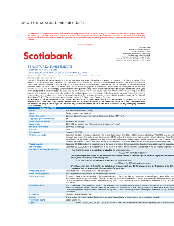 加拿大丰业银行美股招股说明书(2024-12-20版)