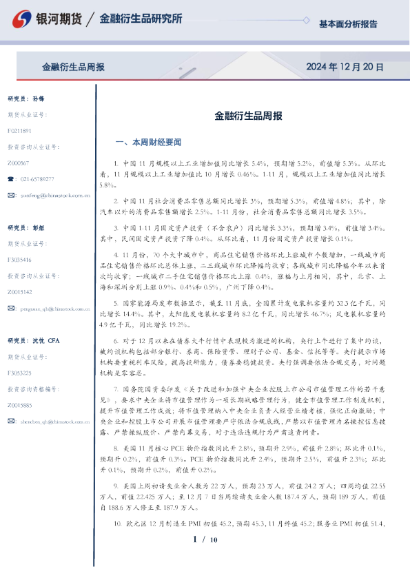 金融衍生品周报
