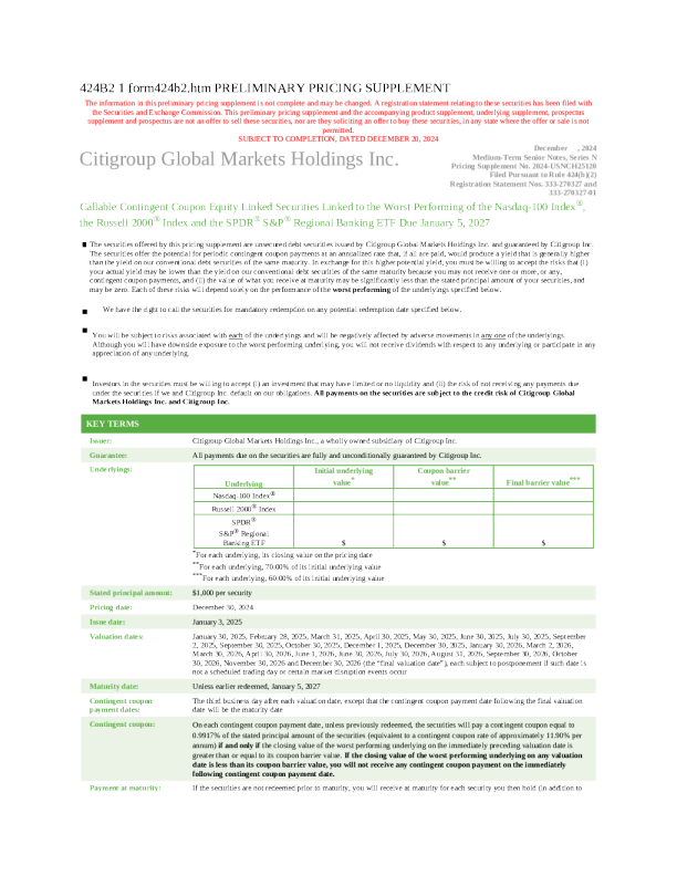 花旗集团美股招股说明书(2024-12-23版)