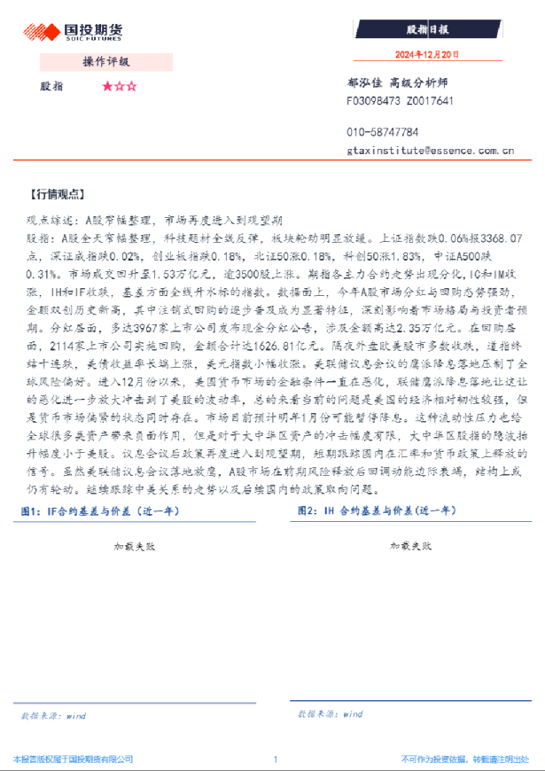 国投期货股指日报