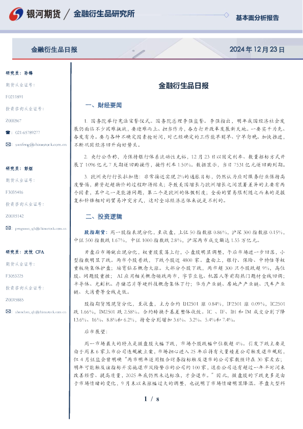 金融衍生品日报
