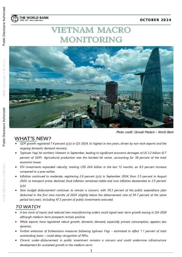 越南宏观监测 ， 2024 年 10 月