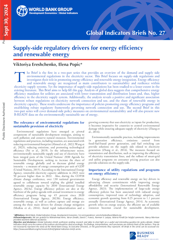 能源效率和可再生能源的供应方监管驱动因素