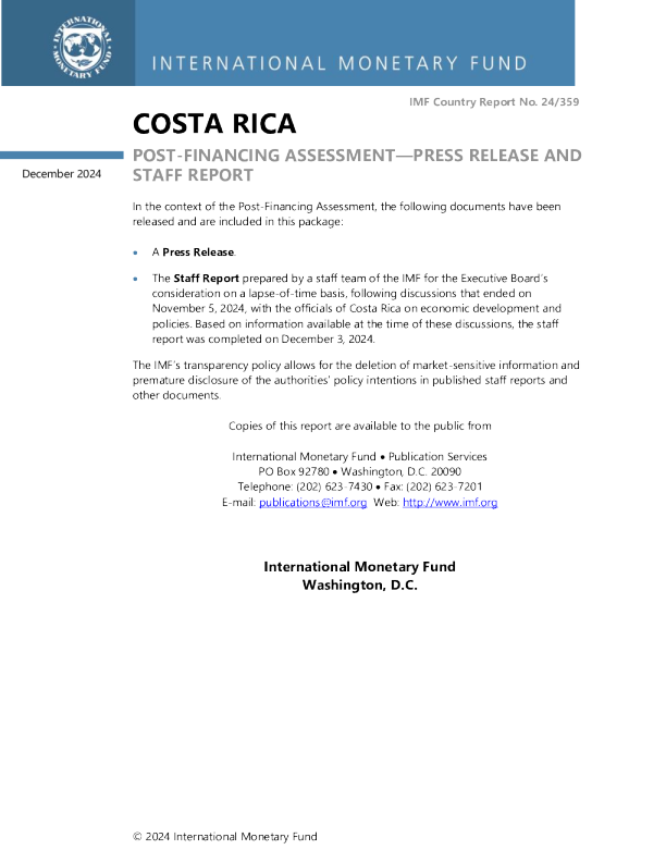 哥斯达黎加：融资后评估-新闻稿；以及工作人员报告