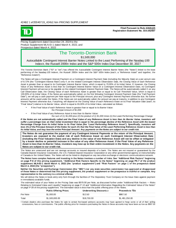 道明银行美股招股说明书(2024-12-26版)