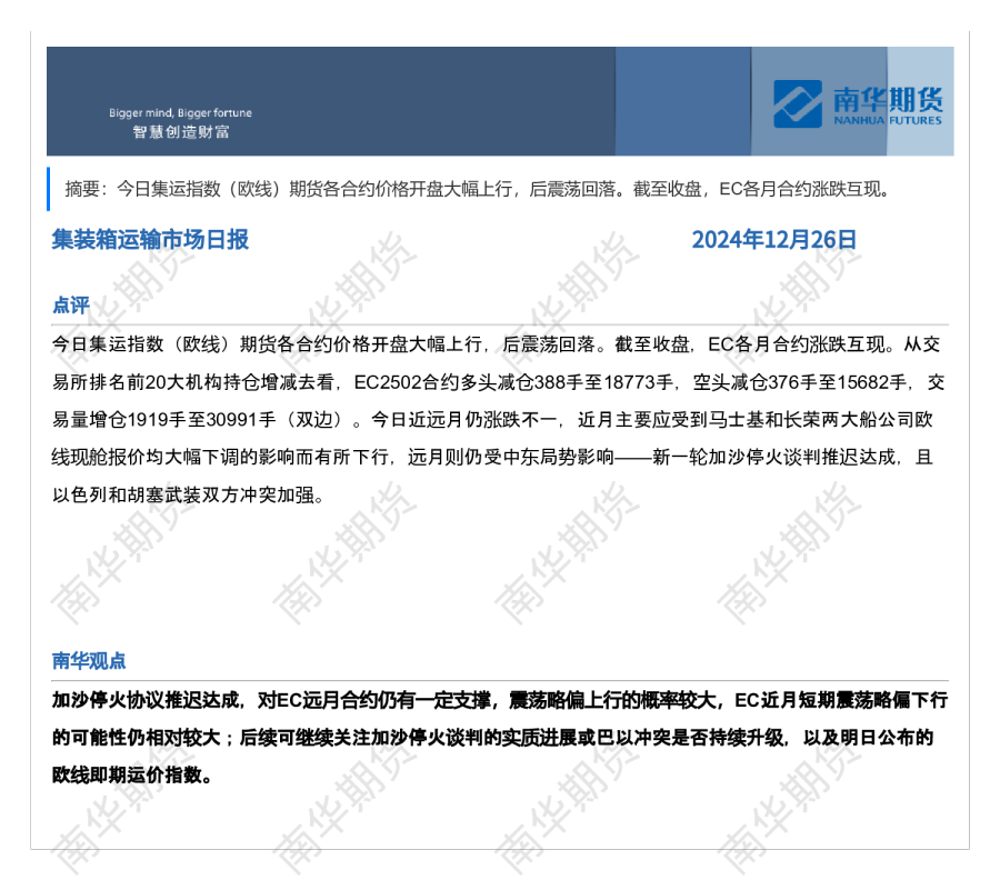 南华集运日报20241226