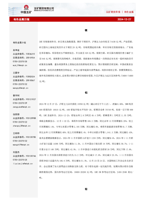有色金属日报
