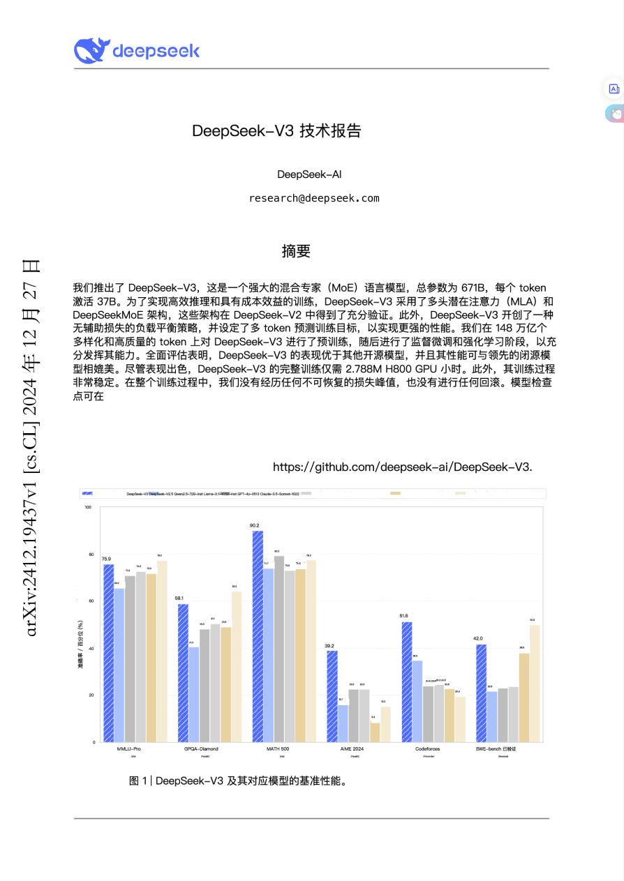 arXiv-DeepSeekV3 技术报告
