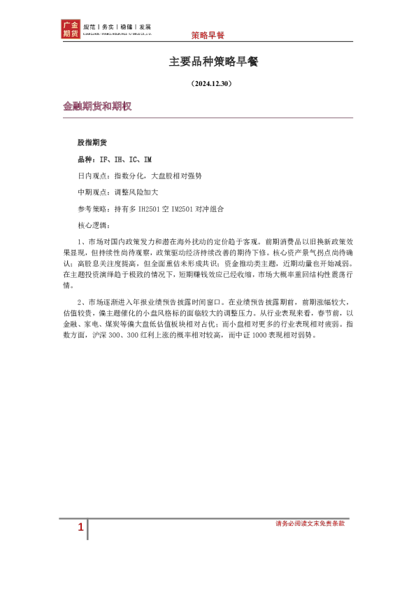 主要品种策略早餐