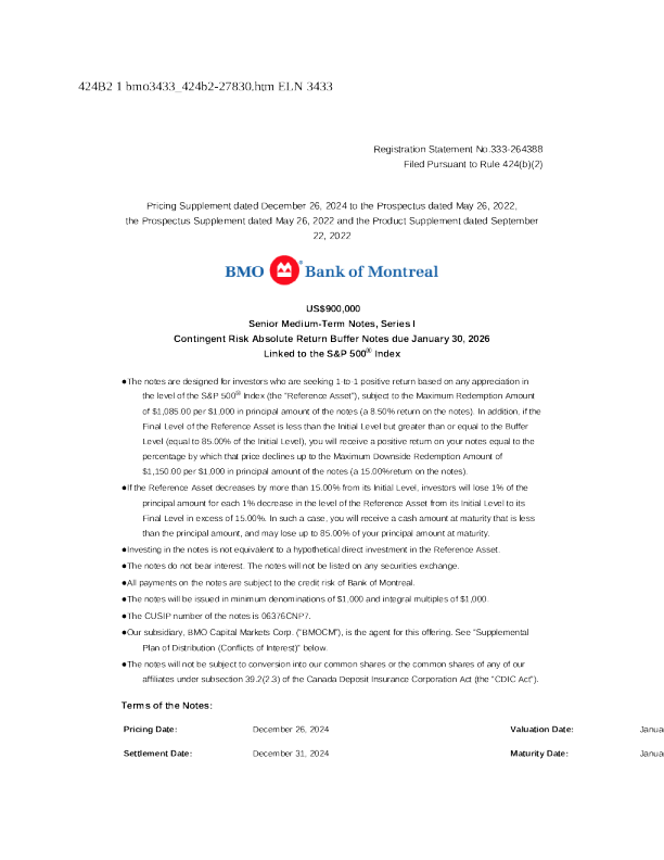 蒙特利尔银行美股招股说明书(2024-12-30版)