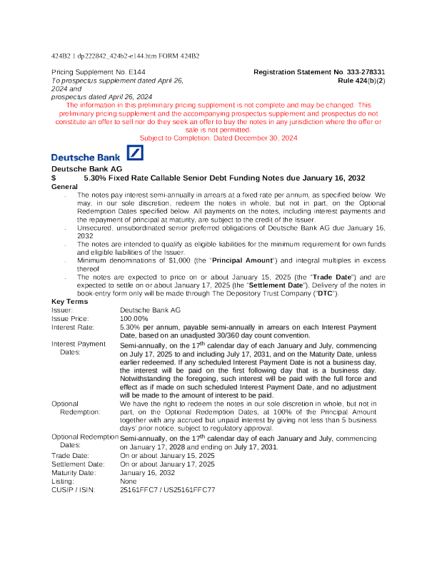 德意志银行美股招股说明书(2024-12-30版)