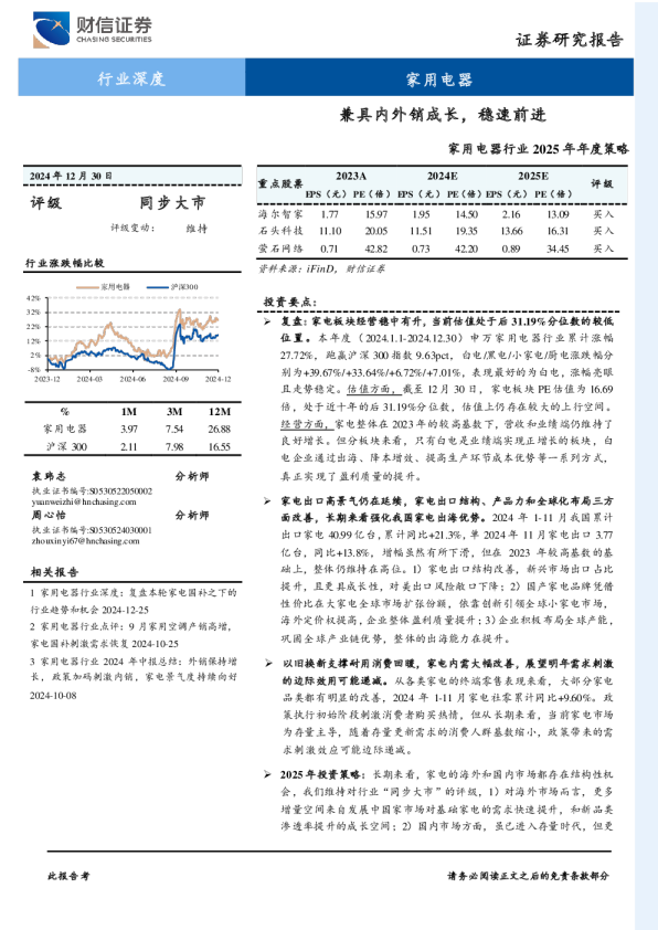 家用电器行业2025年年度策略：兼具内外销成长，稳速前进