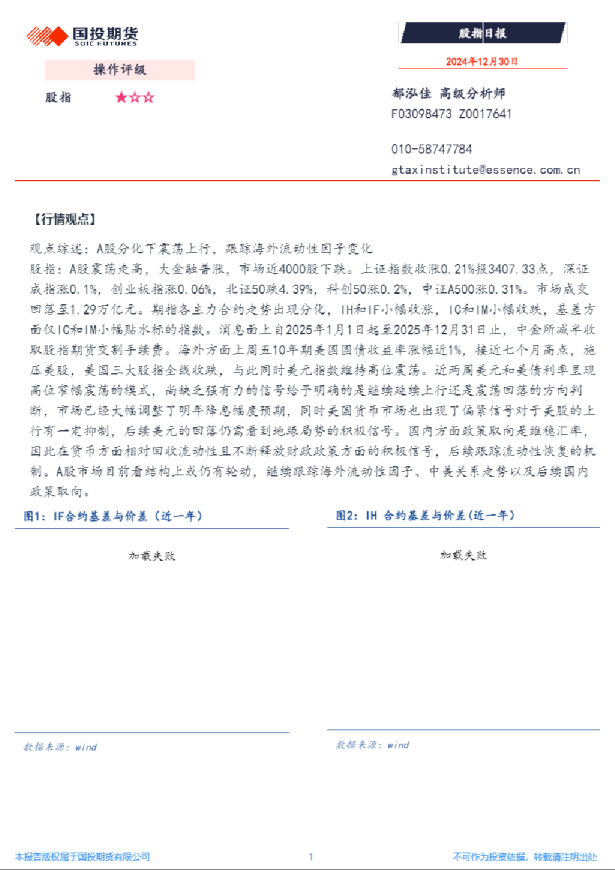 国投期货股指日报