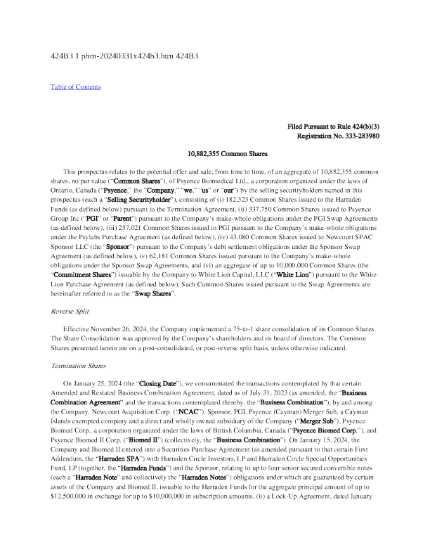 Psyence Biomedical Ltd美股招股说明书(2024-12-31版)