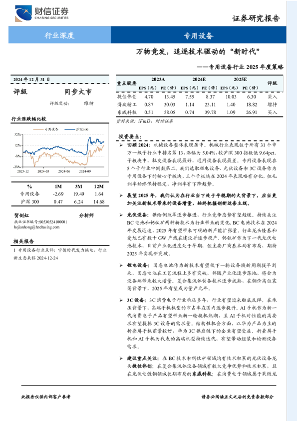 专用设备行业2025年度策略：万物竞发，追逐技术驱动的“新时代”