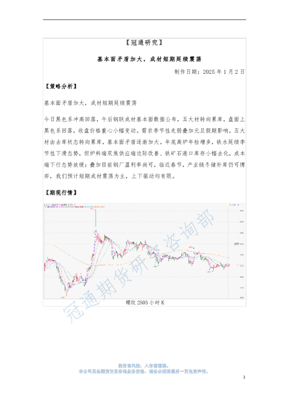 基本面矛盾加大，成材短期延续震荡