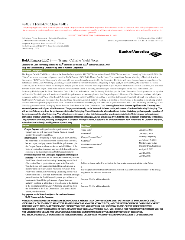 美国银行美股招股说明书(2025-01-02版)