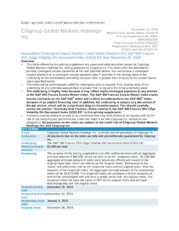 花旗集团美股招股说明书(2025-01-02版)