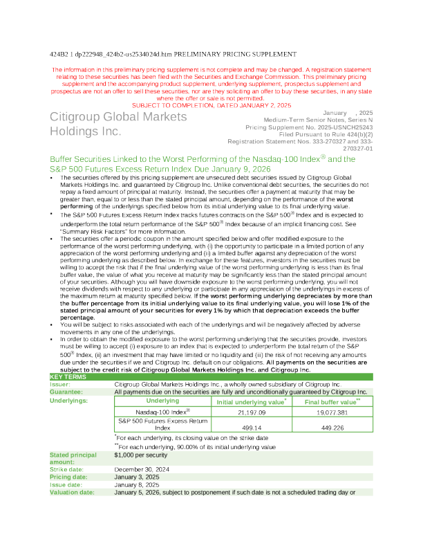花旗集团美股招股说明书(2025-01-03版)