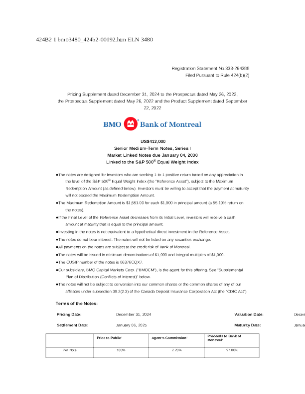 蒙特利尔银行美股招股说明书(2025-01-03版)