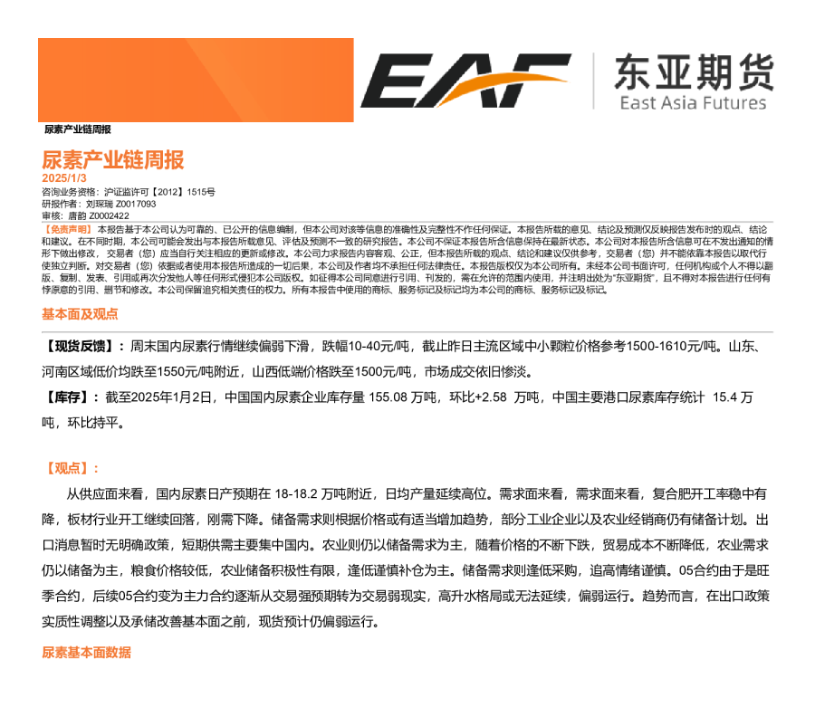 尿素产业链周报