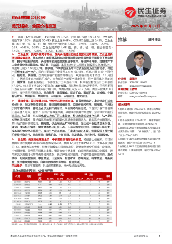 有色金属周报：美元强势，金属价格震荡