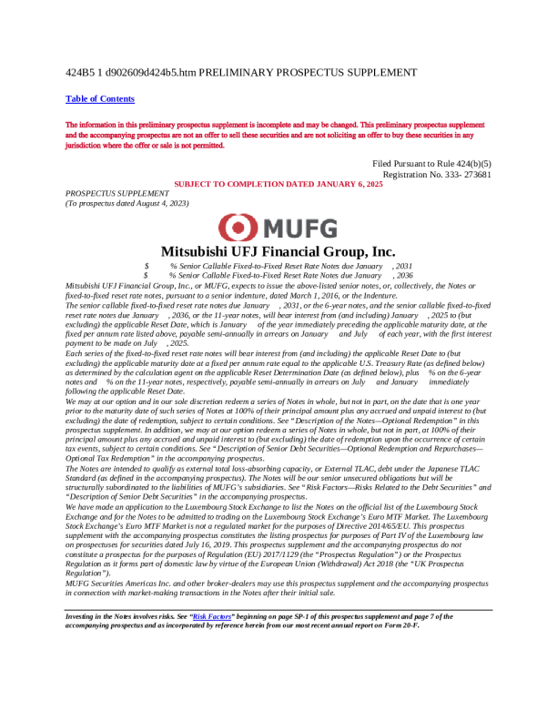 三菱日联金融美股招股说明书(2025-01-06版)