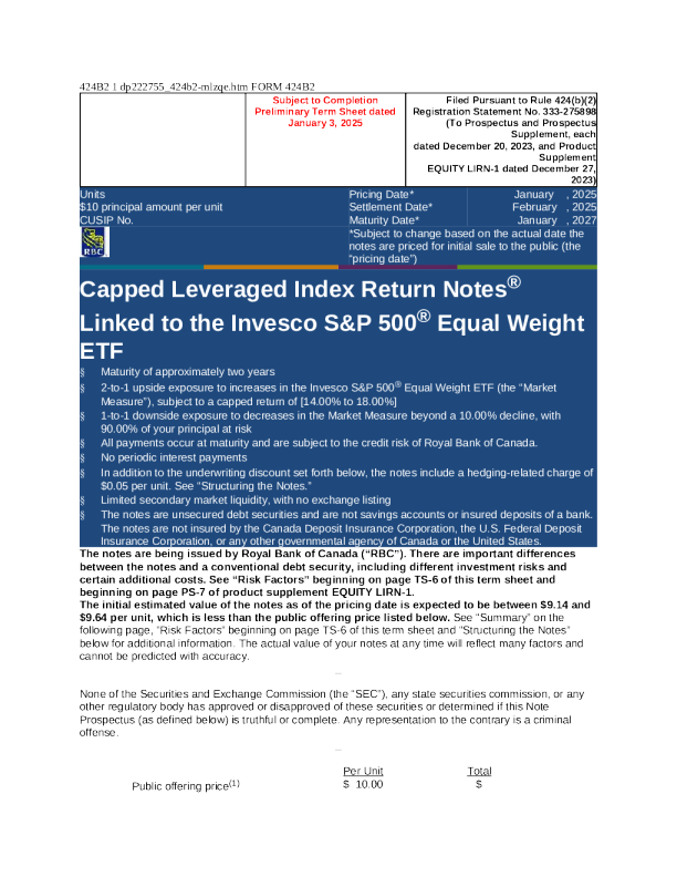 加拿大皇家银行美股招股说明书(2025-01-06版)