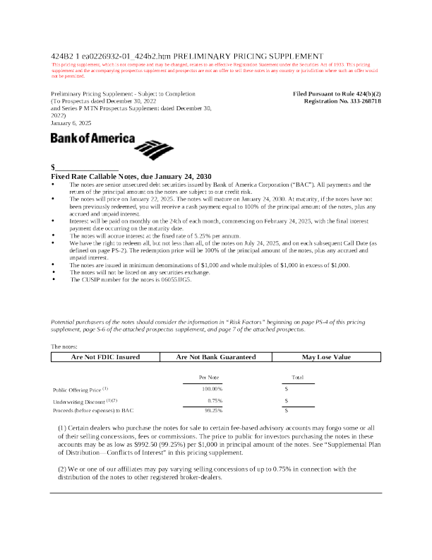 美国银行美股招股说明书(2025-01-06版)