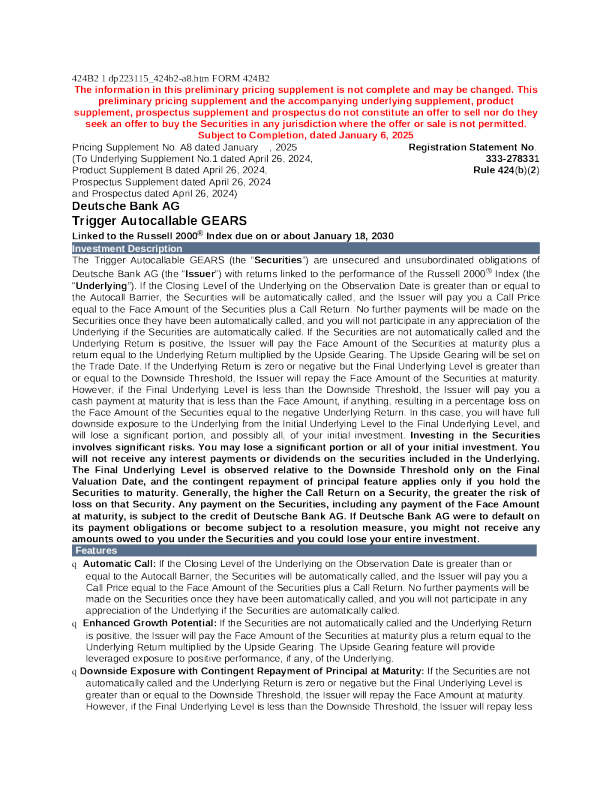 德意志银行美股招股说明书(2025-01-06版)