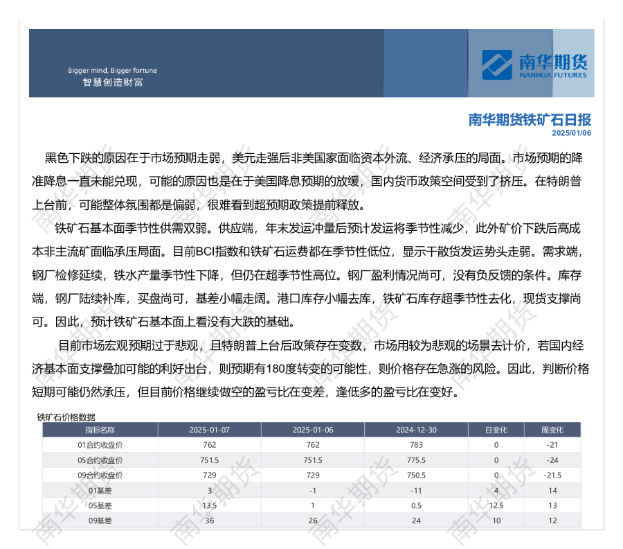 南华铁矿石日报20250106