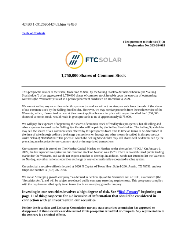 FTC Solar Inc 美股认字 (2025 - 01 - 07 版)
